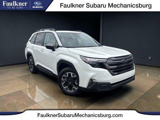 2026 Subaru Forester Premium AWD in Crystal White Pearl — front three-quarter view